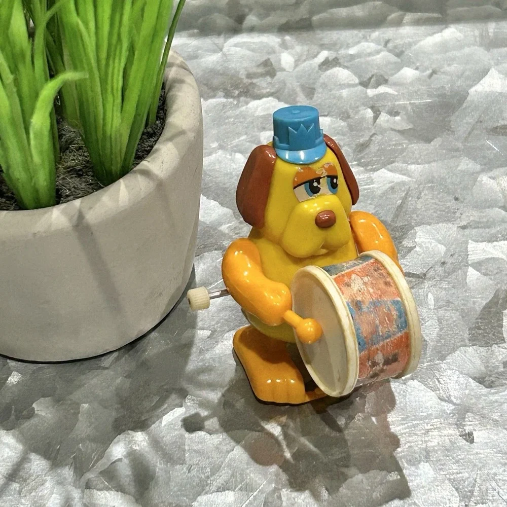 Vintage Tomy Marching Band Drummer‎ Dog (X2) Wind Up Toys *NOT WORKING, As-Is*